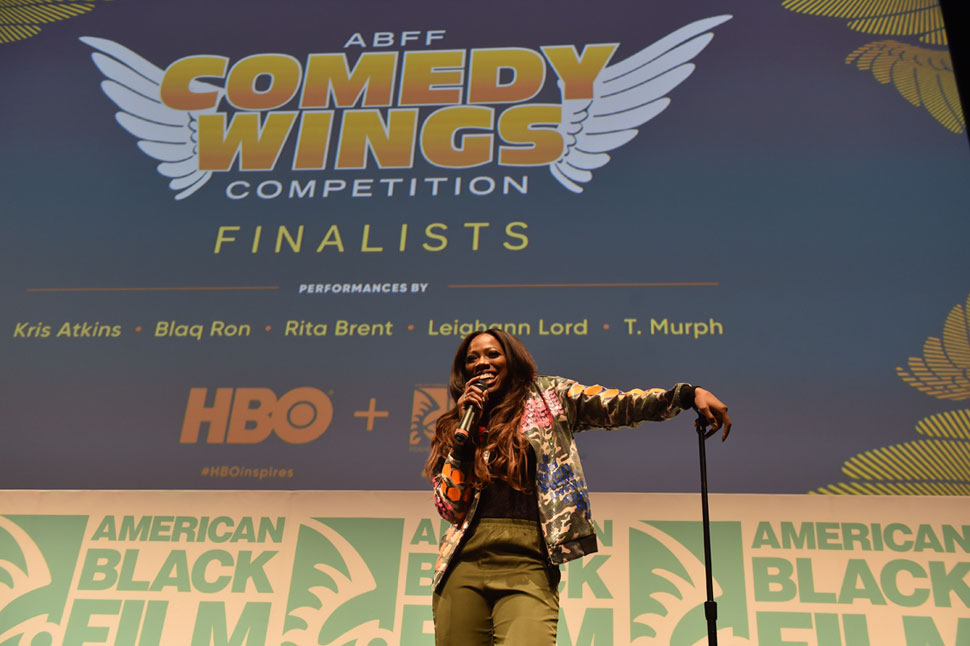 Yvonne Orji entertains the crowd during the ABFF Comedy Wings Competition Finals Sponsored by HBO