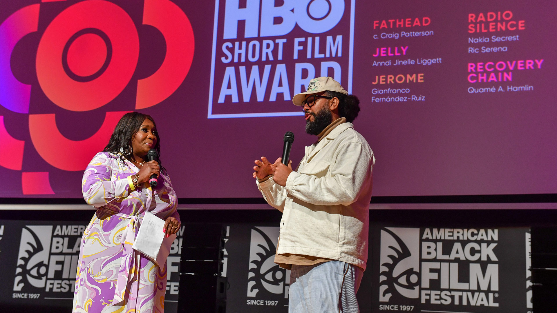 Moderator Bevy Smith on stage at HBO Short Film Award Competition