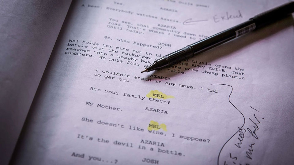 photo of a movie script with notes