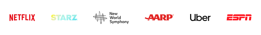 Netflix, STARZ, New World Symphony, AARP, Uber, ESPN